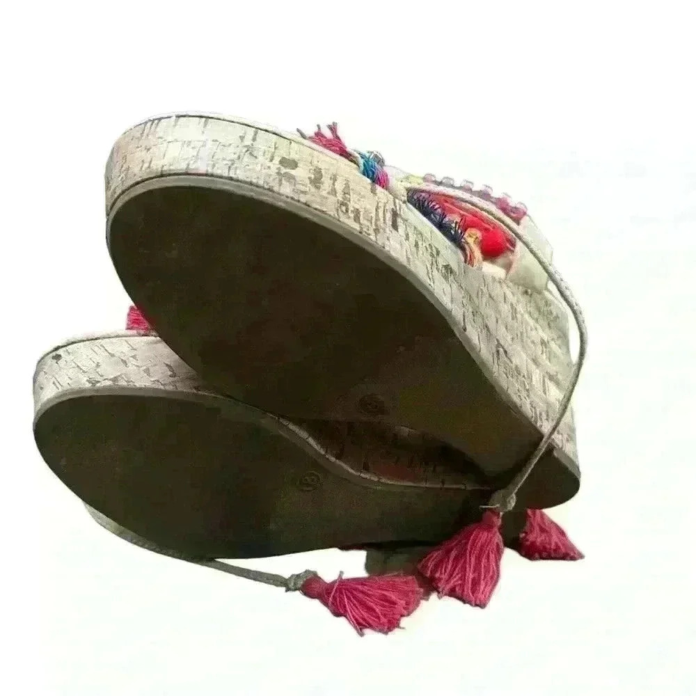 Charlotte Russe embellished Pom Pom WEDGE HEEL LACE UP SANDAL 8 - Picture 4 of 5